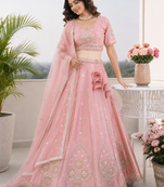 Baby Pink Sanal Silk Jardoshi Beda Embroidered Lehenga Choli With Net Dupatta