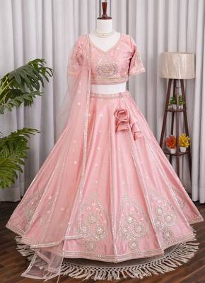 Baby Pink Sanal Silk Jardoshi Beda Embroidered Lehenga Choli With Net Dupatta 2