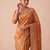 ravishing rust orange embroidery work with real bits work banarasi silk blend latest designer indian saree