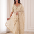 catching off-white embroidery work with real bits work fendy satin indian saree