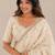 catching off-white embroidery work with real bits work fendy satin indian saree