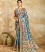 sky blue woven semi cotton silk banarasi saree with blouse