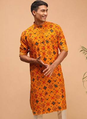 Men yellow patola printed rayon kurta 1