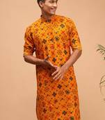 Men yellow patola printed rayon kurta
