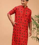 Men red patola printed rayon kurta
