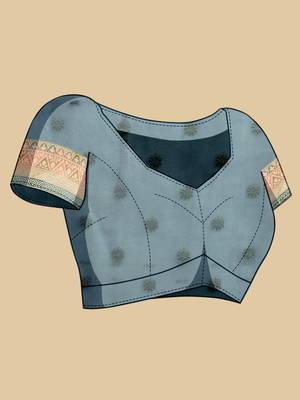 sky blue woven semi cotton silk banarasi saree with blouse 5