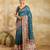 teal blue woven semi cotton silk banarasi saree with blouse