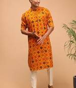 Men yellow patola printed rayon kurta & trouser set