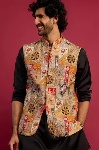 Men embroidered nehru jacket
