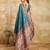 teal blue woven semi cotton silk banarasi saree with blouse