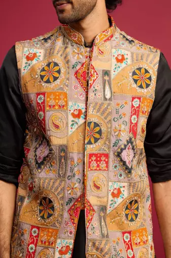 Men embroidered nehru jacket