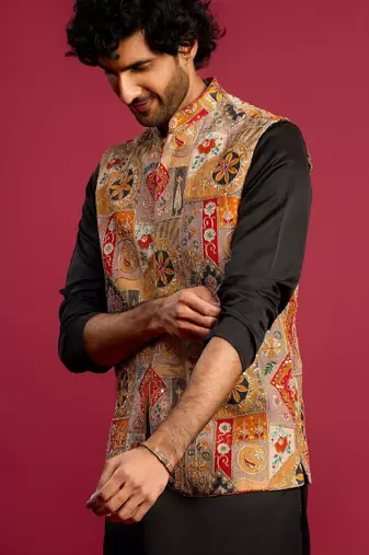 Men embroidered nehru jacket