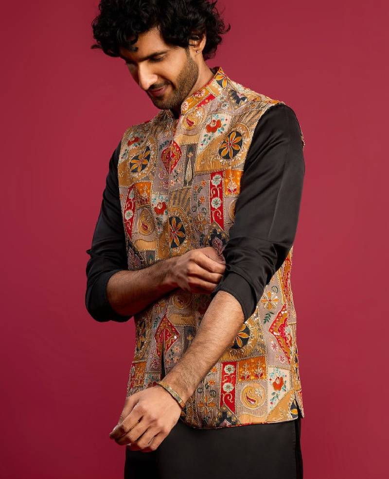 Men embroidered nehru jacket