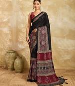 black mirror, printed chinon silk blend bollywood saree with blouse