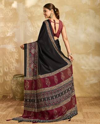 black mirror, printed chinon silk blend bollywood saree with blouse 4
