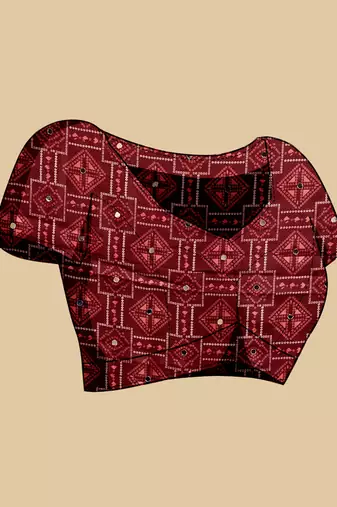black mirror, printed chinon silk blend bollywood saree with blouse