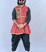 Men bandhani printed regular mirror work kurta with dhoti pants