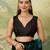 teal green printed satin bollywood saree with blouse