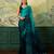turquoise, teal printed satin bollywood saree with blouse