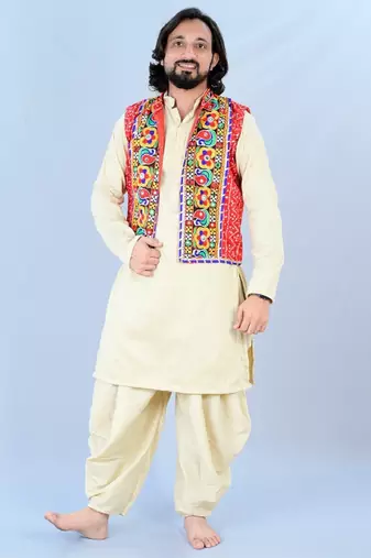 Men floral embroidered cotton nehru jacket