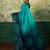 turquoise, teal printed satin bollywood saree with blouse