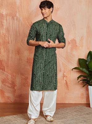 Bandhani printed mandarin collar straight kurta with patiala 1