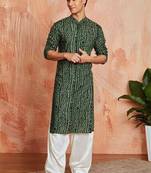 Bandhani printed mandarin collar straight kurta with patiala