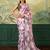 white, pink printed satin bollywood saree with blouse