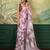 white, pink printed satin bollywood saree with blouse