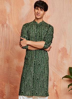 Bandhani printed band collar straight kurta 1