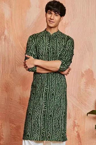 Bandhani printed band collar straight kurta