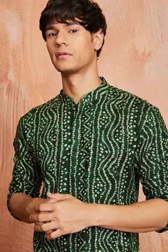 Bandhani printed band collar straight kurta