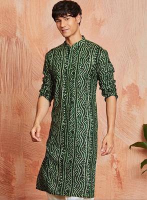 Bandhani printed band collar straight kurta 3