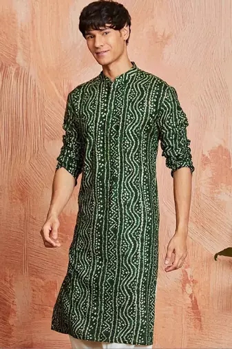 Bandhani printed band collar straight kurta