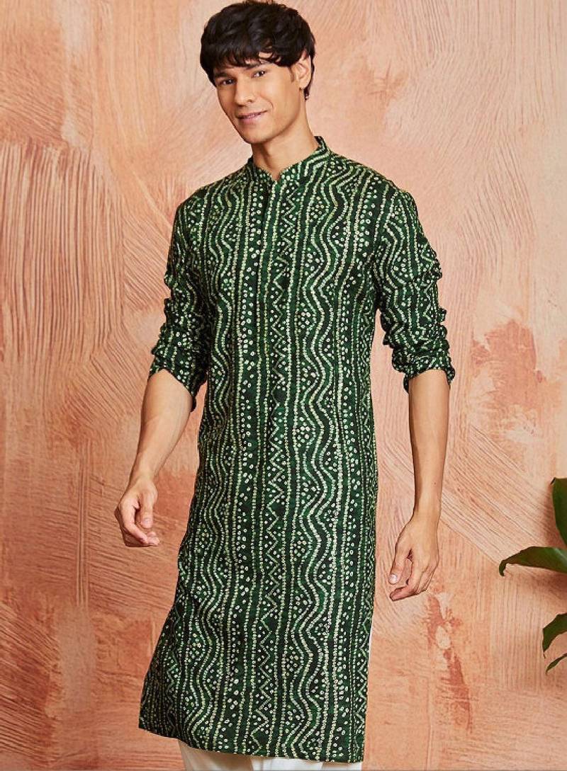 Bandhani printed band collar straight kurta