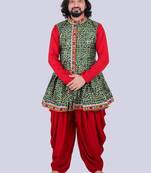 Men bandhani printed regular mirror work kurta with dhoti pants