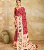 red printed silk blend bandhani saree with blouse