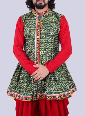 Men bandhani printed regular mirror work kurta with dhoti pants 2