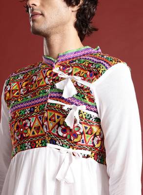 Embroidered pleated mirror work kurta with dhoti pants & cap - free size 2