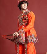 Ethnic motifs embroidered angrakha navaratri kediya with dhoti pants & dandiya - free size