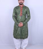 Bandhani printed mirror work mandarin collar straight kurta with salwar