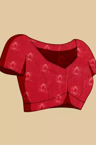 red printed silk blend bandhani saree with blouse