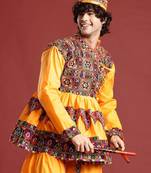 Embroidered pleated mirror work kurta with dhoti pants & cap - free size