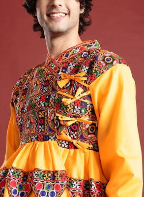 Embroidered pleated mirror work kurta with dhoti pants & cap - free size 2