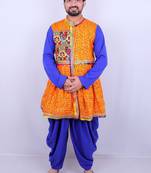 Bandhani printed mirror work mandarin collar anarkali kurta with dhoti pants