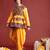 Embroidered pleated mirror work kurta with dhoti pants & cap - free size