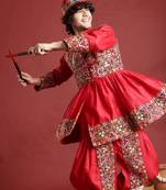 Ethnic motifs embroidered angrakha navaratri kediya set with dandiya & cap - free size