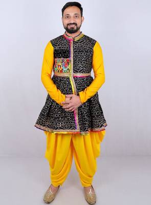 Bandhani printed mirror work mandarin collar anarkali kurta with dhoti pants 1