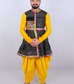 Bandhani printed mirror work mandarin collar anarkali kurta with dhoti pants