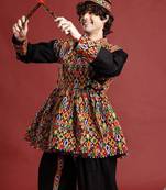 Ethnic motifs embroidered angrakha navaratri kediya set with dandiya & cap - free size